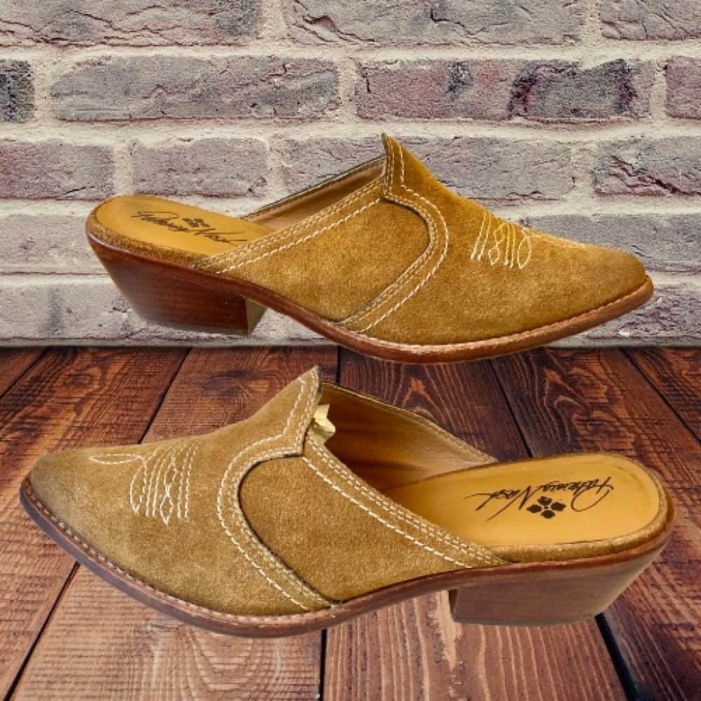 Patricia Nash Mustard Suede Mules with Low Heel - Picture 15 of 15
